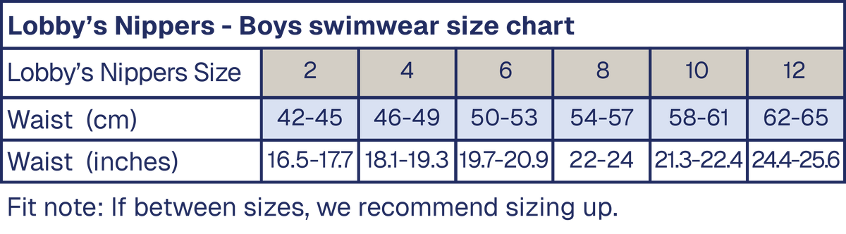 size chart for kids swimewears