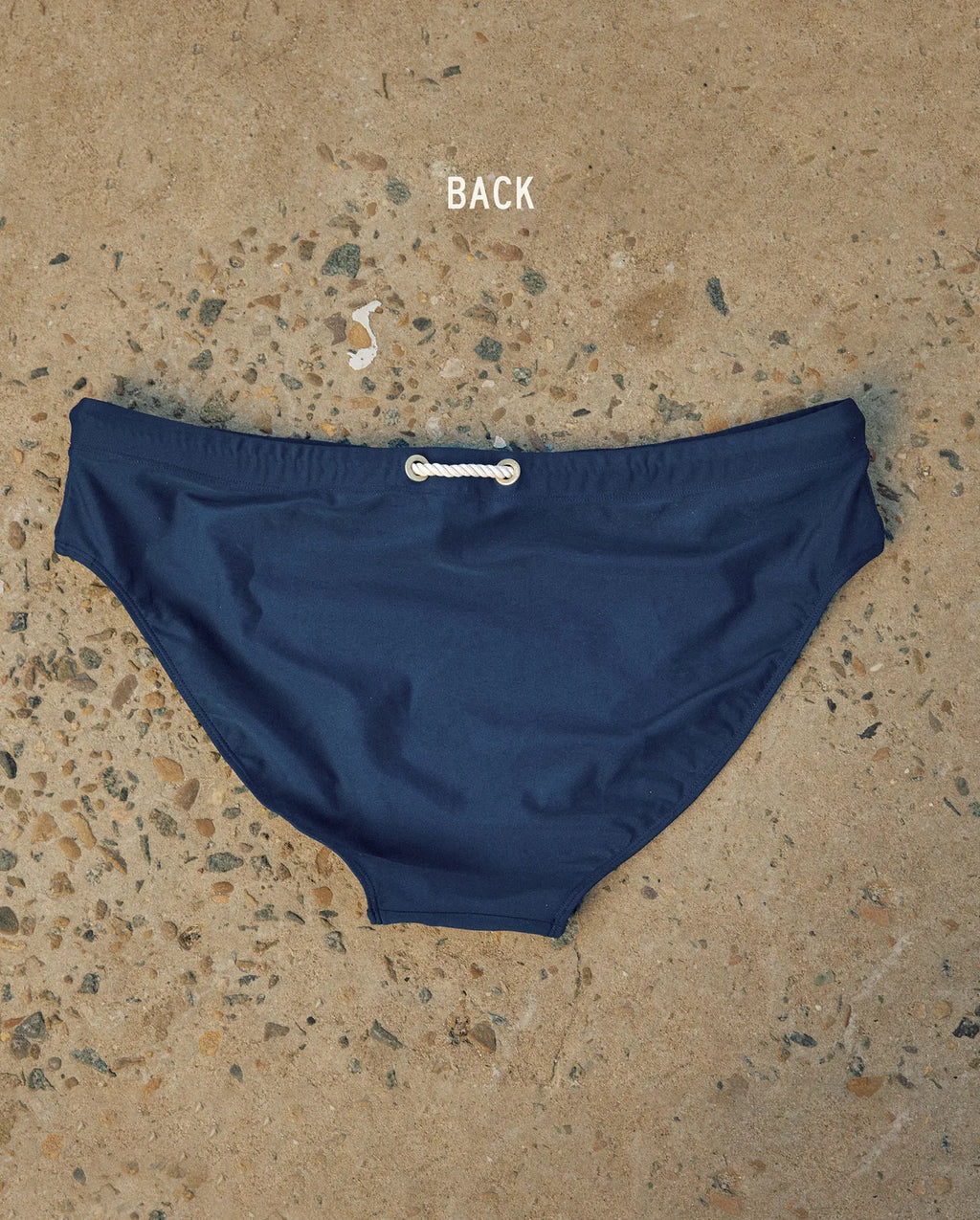 Lobby’s navy swim briefs – elegant premium swimwear, back view